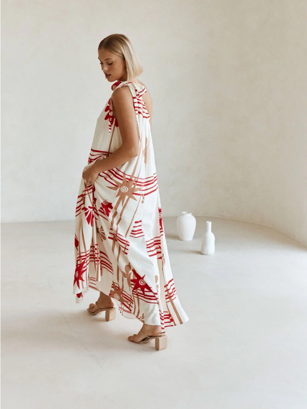 Sabo Skirt One-Shoulder Floral Stripe Avani Maxi Dress - Red & Cream Moana L - Picture 4 of 12